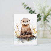 Adorable Watercolor Otter Postkarte (Stehend Vorderseite)