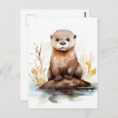 Adorable Watercolor Otter Postkarte (Vorne/Hinten)