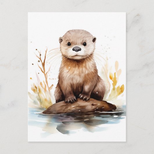 Adorable Watercolor Otter Postkarte (Vorderseite)
