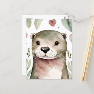 Adorable Watercolor Otter Postkarte