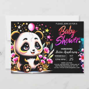 Adorable Watercolor Panda Haven Girl Babydusche Einladung