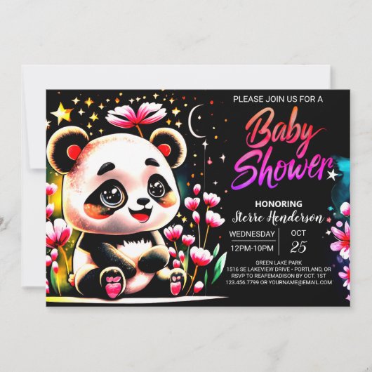 Adorable Watercolor Panda Haven Girl Babydusche Einladung (Vorderseite)