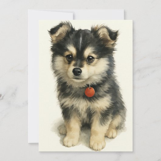 Adorable Watercolor Pomchi Puppy  Dankeskarte (Vorderseite)