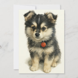 Adorable Watercolor Pomchi Puppy  Dankeskarte