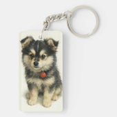 Adorable Watercolor Pomchi Puppy Portrait Schlüsselanhänger (Rückseite)