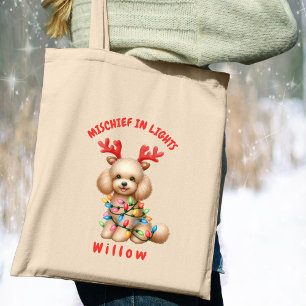 Adorable Watercolor Poodle Weihnachtsleuchten Hund Tragetasche