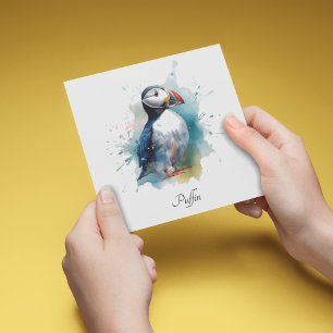 Adorable Watercolor Puffin, kundenspezifisch Feiertagskarte