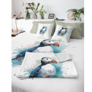 Adorable Watercolor Puffin, kundenspezifisch Fleecedecke