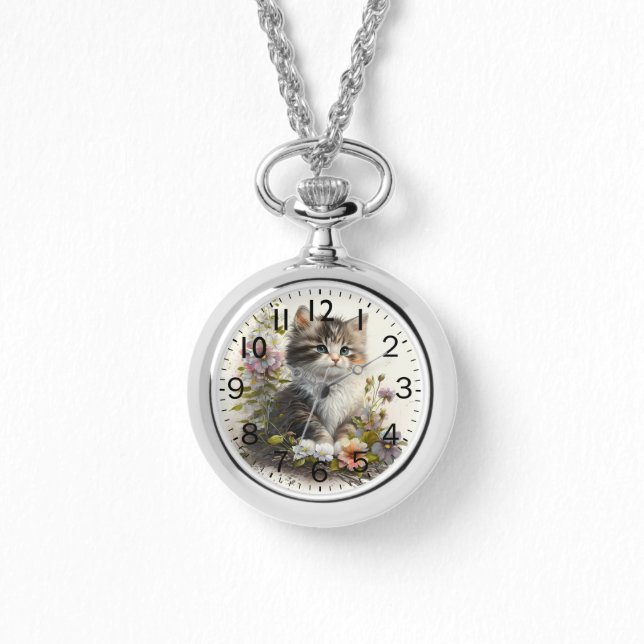 Adorable Watercolor Ragamuffin Kitten Print Armbanduhr (Vorderseite)