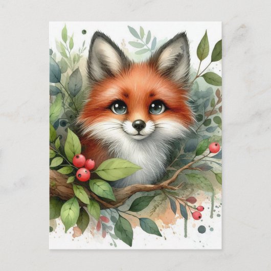 Adorable Watercolor Red Fox Postkarte (Vorderseite)