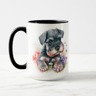 ADORABLE WATERCOLOR SCHNAUZER PUPPY DOG TASSE