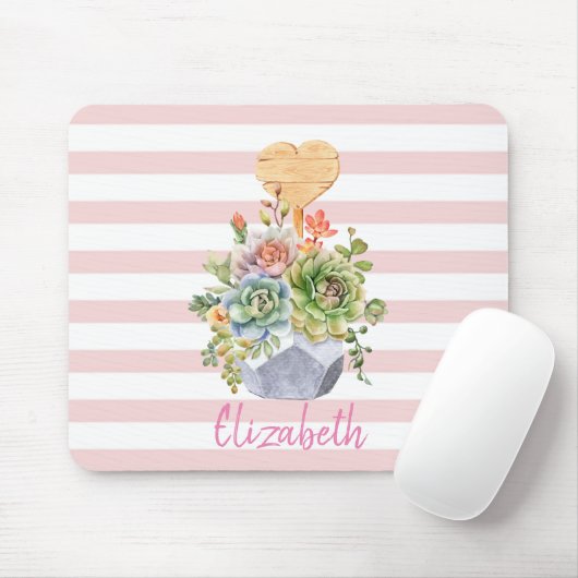 Adorable Watercolor Succules Streifen Mousepad (Mit Mouse)