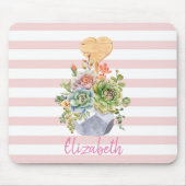 Adorable Watercolor Succules Streifen Mousepad (Vorne)