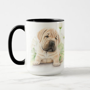ADORABLE WATERCOLOR TAN SHAR PEI PUPPY HUND TASSE