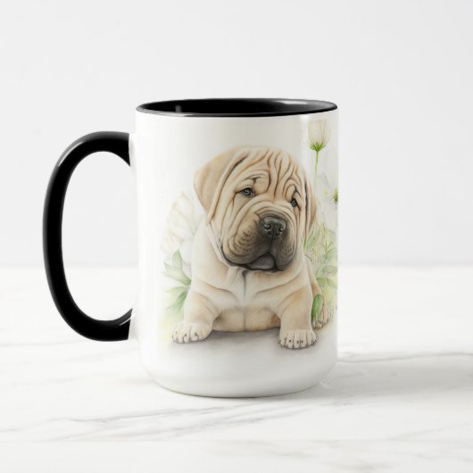 ADORABLE WATERCOLOR TAN SHAR PEI PUPPY HUND TASSE (Links)