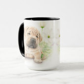 ADORABLE WATERCOLOR TAN SHAR PEI PUPPY HUND TASSE (Vorderseite Links)