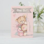 Adorable Watercolor Teddy Bear Baby Dusche Dankeskarte (Stehend Vorderseite)