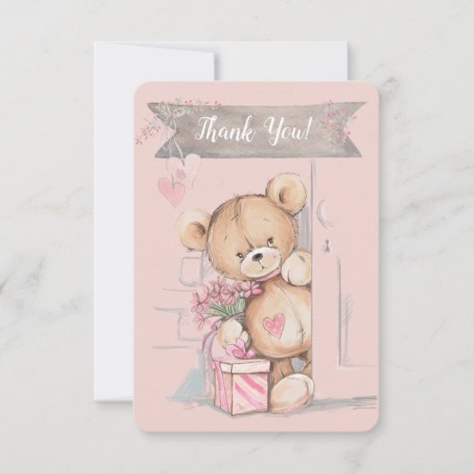 Adorable Watercolor Teddy Bear Baby Dusche Dankeskarte (Vorderseite)