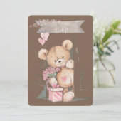 Adorable Watercolor Teddy Bear Baby Dusche Einladung (Stehend Vorderseite)
