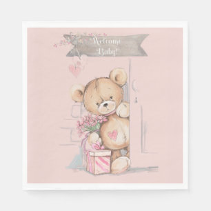 Adorable Watercolor Teddy Bear Baby Dusche Serviette