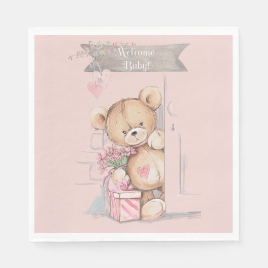 Adorable Watercolor Teddy Bear Baby Dusche Serviette (Vorderseite)