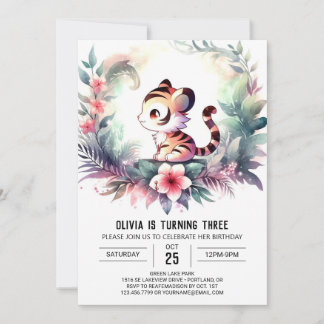 Adorable Watercolor Tiger Geburtstag Einladung