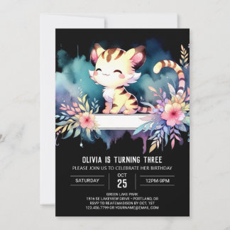 Adorable Watercolor Tiger Geburtstag Einladung