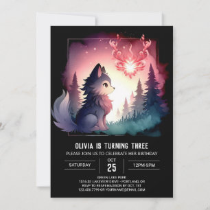 Adorable Watercolor Wolf Geburtstag Einladung