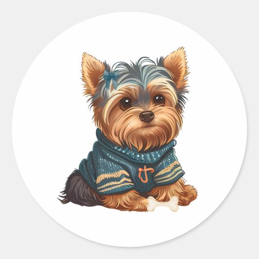 Adorable Watercolor Yorkshire Terrier Puppy Runder Aufkleber (Vorderseite)