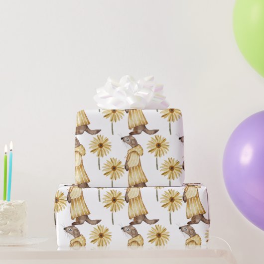 Adorable Weasel mit gelben, gelben Blumen Geschenkpapier (Partygeschenke)