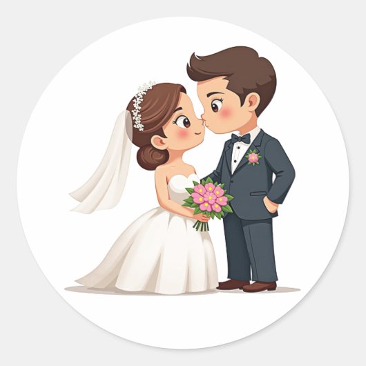 Adorable Wedding Kissing Couple Sticker (Vorderseite)