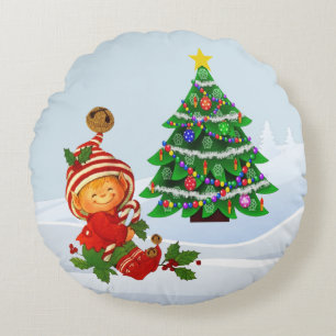 Adorable Weihnachten Elf Rundkissen Rundes Kissen