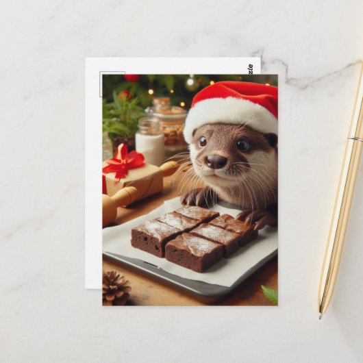 Adorable Weihnachten Otter Backbäckerei Bronien Postkarte (Vorderseite/Rückseite Beispiel)