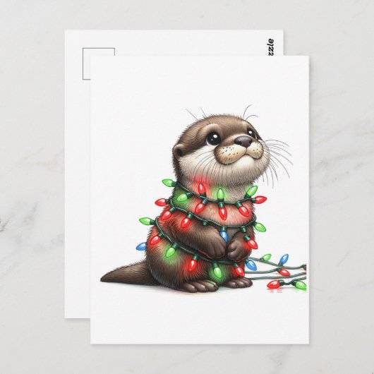Adorable Weihnachten Otter in Licht gepackt Postkarte (Vorne/Hinten)