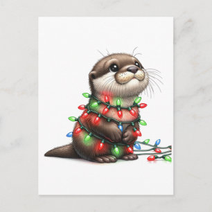 Adorable Weihnachten Otter in Licht gepackt Postkarte