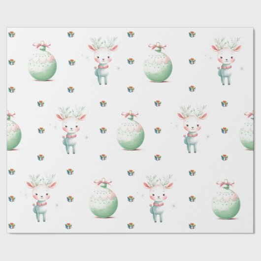 Adorable Weihnachten Urlaub Pastel Dei auf Weiß Geschenkpapier (Saum)