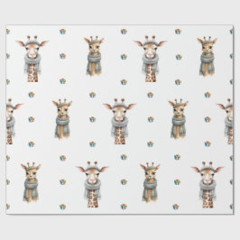 Adorable Weihnachts-Giraffen auf Weiß Geschenkpapier
