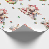 Adorable Weihnachts-Happy Schweine auf Weiß Geschenkpapier (Ecke)