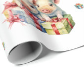 Adorable Weihnachts-Happy Schweine auf Weiß Geschenkpapier (Rolleneckpunkt)