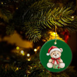 Adorable Weihnachtsbär personlisiert Keramik Ornament<br><div class="desc">Feiern Sie die Saison mit diesem personalisierten, zauberhaften Weihnachtsbär-Ornament, das Ihre Urlaubsstimmung ergänzt oder ein unvergessliches Weihnachtsgeschenk macht. Mit einem niedlichen Teddybär im klassischen rot-grünen Urlaubsstil verleiht dieses Saisonbaumschmuck Ihrem Baum Charme und Wärme. Passen Sie es mit einem familiären Foto an, um es wirklich einzigartig zu machen, und bringen Sie...</div>