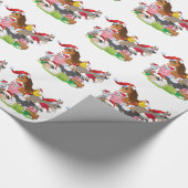 Adorable Weihnachtsbaumtiere in Weihnachtsmannmütz Geschenkpapier (Ecke)