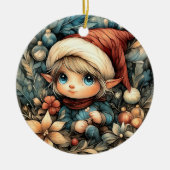 Adorable Weihnachtself individuell anpassbar Keramik Ornament (Vorne)