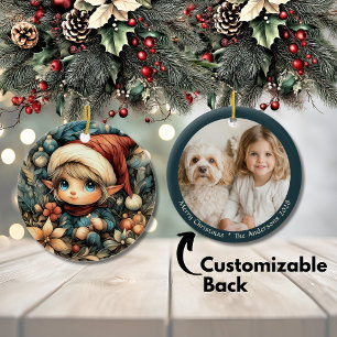 Adorable Weihnachtself individuell anpassbar Keramik Ornament