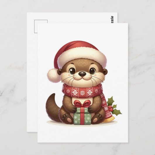 Adorable Weihnachtsfeier in Weihnachtsmannmütze mi Postkarte (Vorne/Hinten)