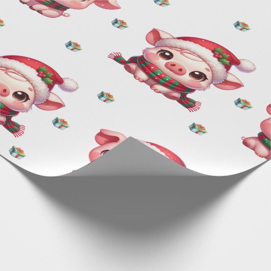Adorable Weihnachtsferien Kawaii Schweine auf Weiß Geschenkpapier (Ecke)