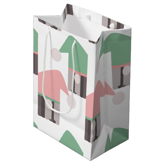 Adorable Weihnachtsgrün Rosa Grüner Hut Mittlere Geschenktüte (Vorderseite Schrägansicht)