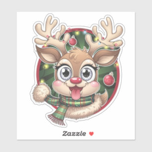 Adorable Weihnachtsmann mit festlichen Lichtern Aufkleber