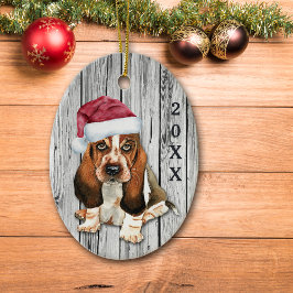 Adorable Weihnachtsmannmütze Basset Hound Welpe Ke Keramik Ornament