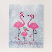 Adorable Weihnachtsmannmütze Flamingos Puzzle (Vertikal)