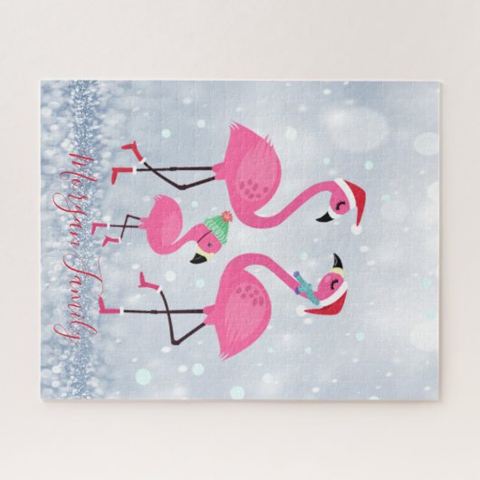 Adorable Weihnachtsmannmütze Flamingos Puzzle (Horizontal)